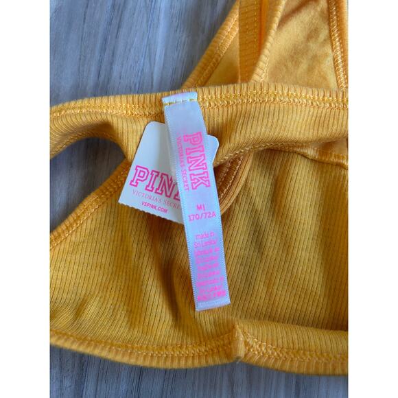 Medium Victoria's Secret PINK Sexy Thong String V-Cut LOGO Golden Mustard NWT - Picture 4 of 5